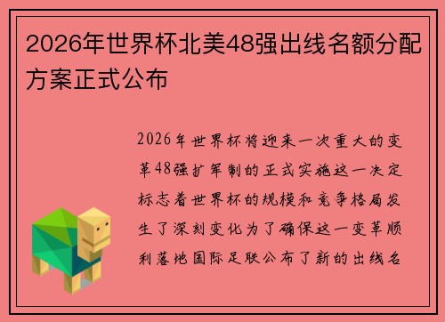 2026年世界杯北美48强出线名额分配方案正式公布